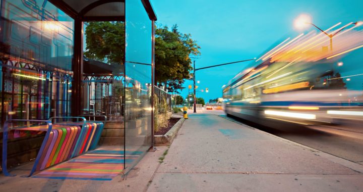 timelapse photo of bus stop